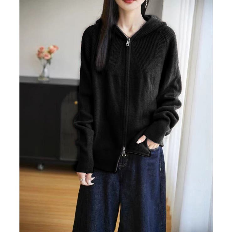 フード付きニットパーカー 体型カバー レディースフーディ | SUNSHINE CLOSET | 詳細画像4 