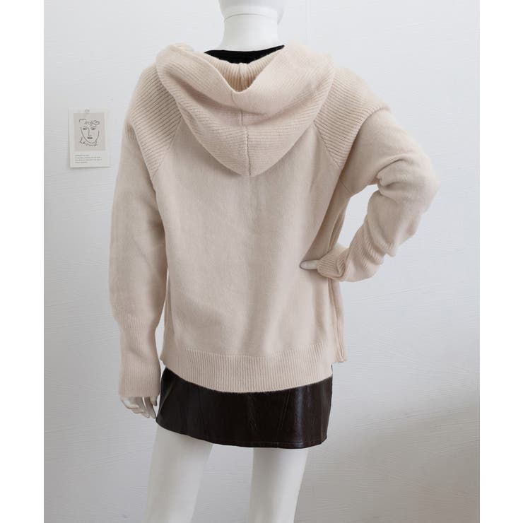 ニットジップパーカー フード付きニットカーデ 長袖ニットトップス | SUNSHINE CLOSET | 詳細画像12 