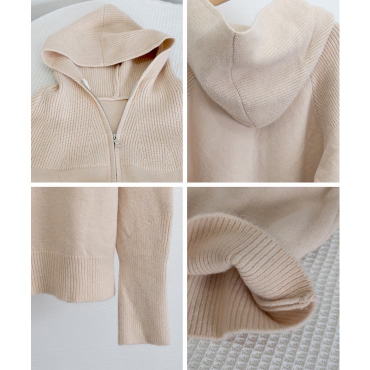ニットジップパーカー フード付きニットカーデ 長袖ニットトップス | SUNSHINE CLOSET | 詳細画像15 
