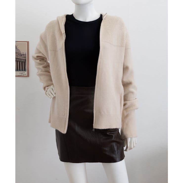 ニットジップパーカー フード付きニットカーデ 長袖ニットトップス | SUNSHINE CLOSET | 詳細画像9 