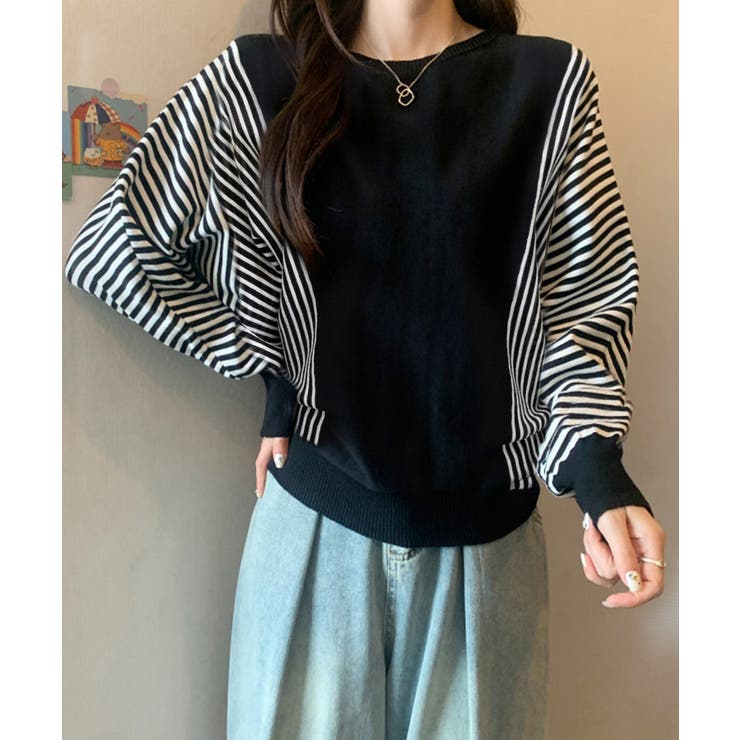 ストライプ配色ドルマンニット体型カバー春 | SUNSHINE CLOSET | 詳細画像1 