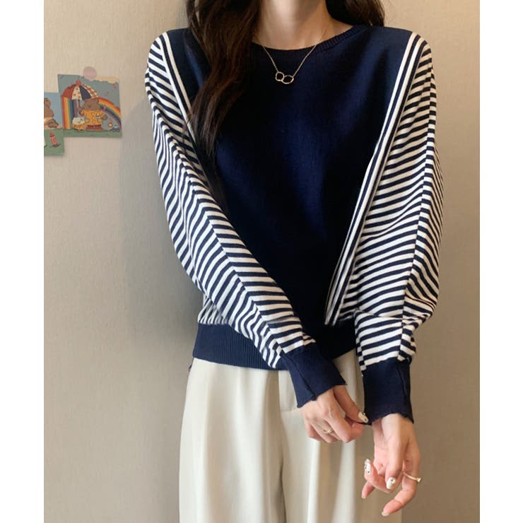 ストライプ配色ドルマンニット体型カバー春 | SUNSHINE CLOSET | 詳細画像5 