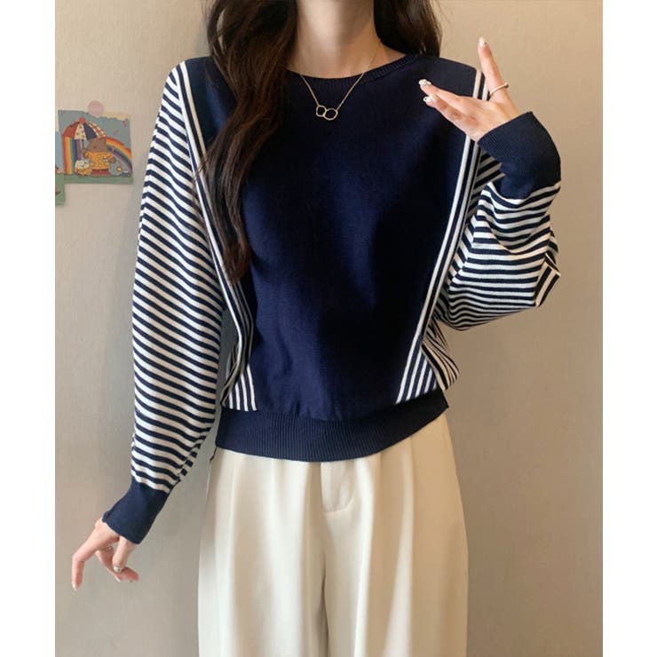 ストライプ配色ドルマンニット体型カバー春 | SUNSHINE CLOSET | 詳細画像6 