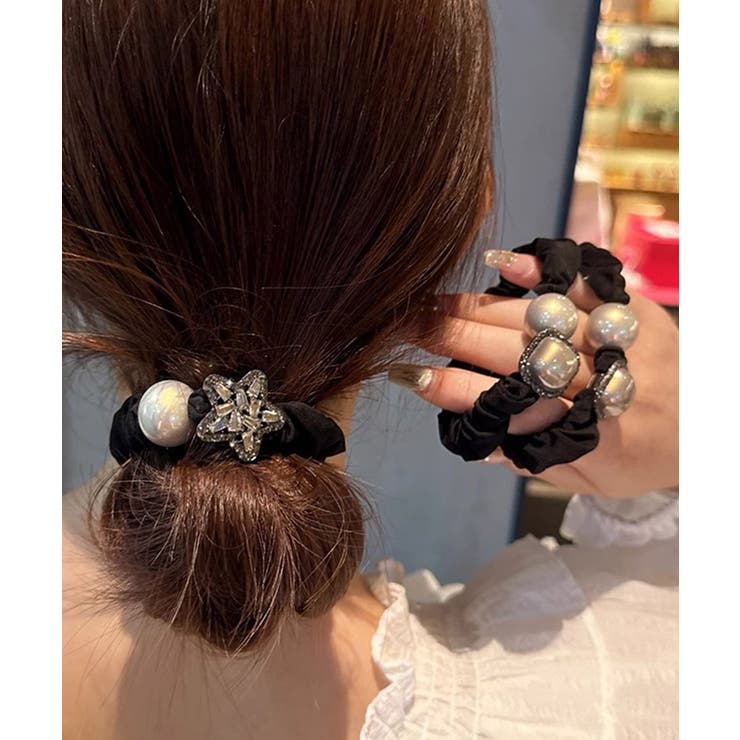 ヘアアクセサリー フェイクパール髪ゴム ハーフアップアレンジ | SUNSHINE CLOSET | 詳細画像6 