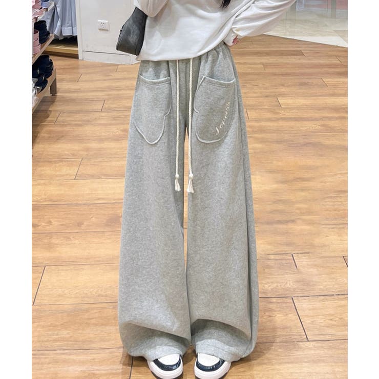 ワンポイント刺しゅうロゴ イージーパンツ ハイウエストワイドパンツ | SUNSHINE CLOSET | 詳細画像3 