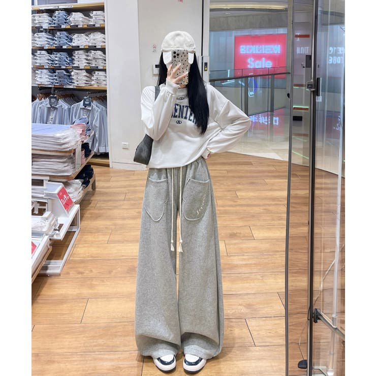 ワンポイント刺しゅうロゴ イージーパンツ ハイウエストワイドパンツ | SUNSHINE CLOSET | 詳細画像5 