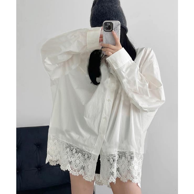 レース切替シャツブラウス長袖シャツ韓国風 | SUNSHINE CLOSET | 詳細画像4 