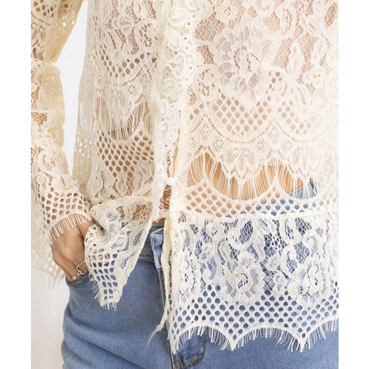 総レースブラウスVネックシースルーシャツ | SUNSHINE CLOSET | 詳細画像13 