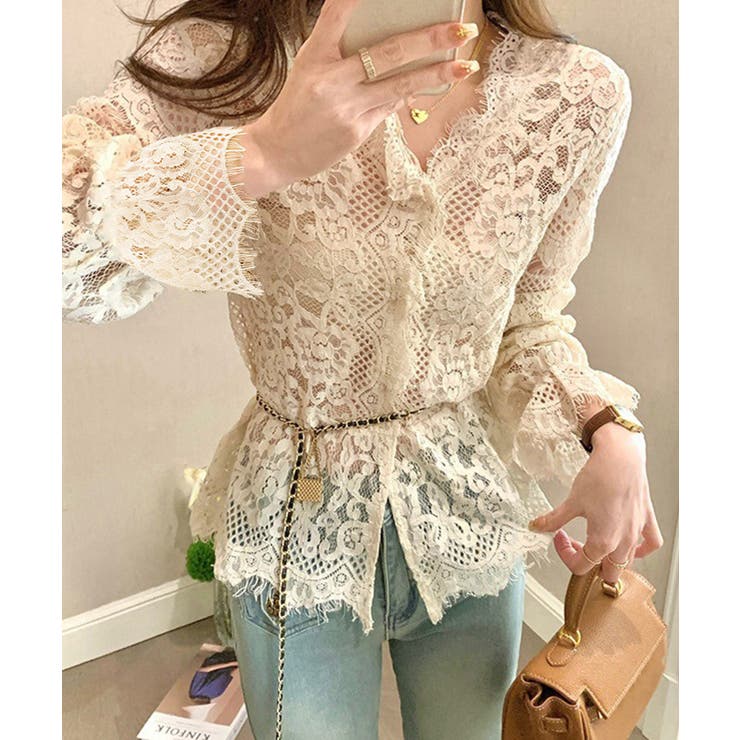 総レースブラウスVネックシースルーシャツ | SUNSHINE CLOSET | 詳細画像2 