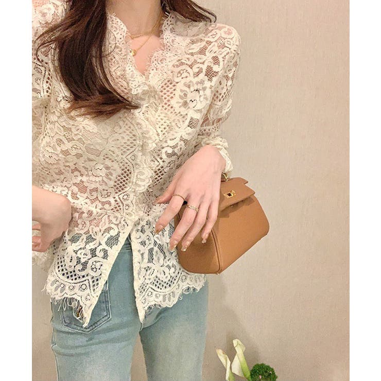 総レースブラウスVネックシースルーシャツ | SUNSHINE CLOSET | 詳細画像5 