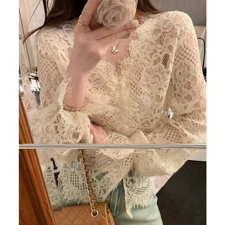 総レースブラウスVネックシースルーシャツ | SUNSHINE CLOSET | 詳細画像7 