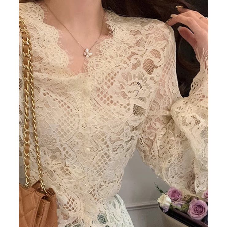 総レースブラウスVネックシースルーシャツ | SUNSHINE CLOSET | 詳細画像8 