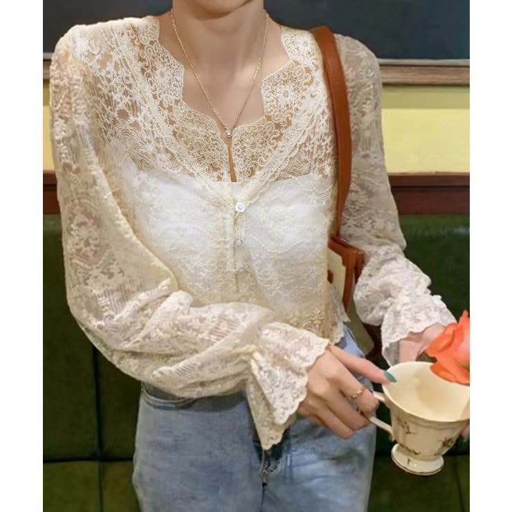 花柄レースブラウス 韓国風シアートップス | SUNSHINE CLOSET | 詳細画像1 