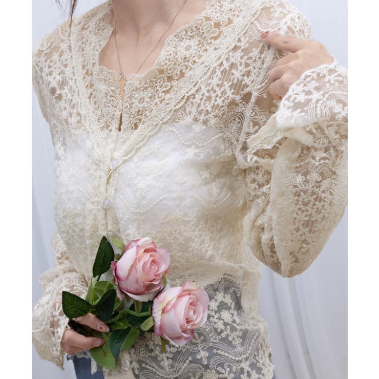 花柄レースブラウス 韓国風シアートップス | SUNSHINE CLOSET | 詳細画像11 