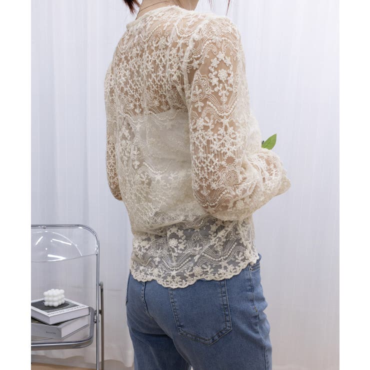 花柄レースブラウス 韓国風シアートップス | SUNSHINE CLOSET | 詳細画像12 