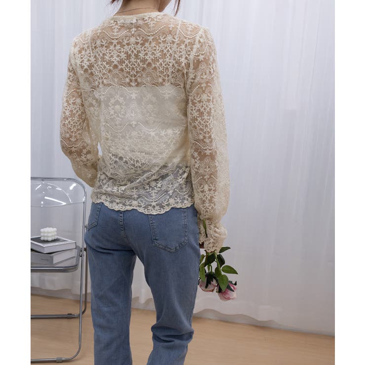 花柄レースブラウス 韓国風シアートップス | SUNSHINE CLOSET | 詳細画像13 