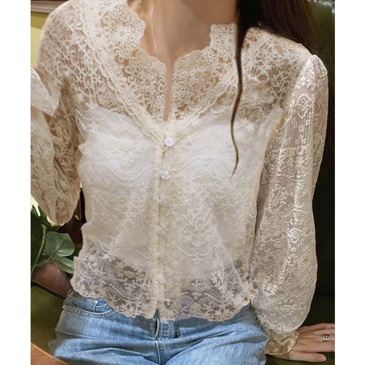 花柄レースブラウス 韓国風シアートップス | SUNSHINE CLOSET | 詳細画像4 