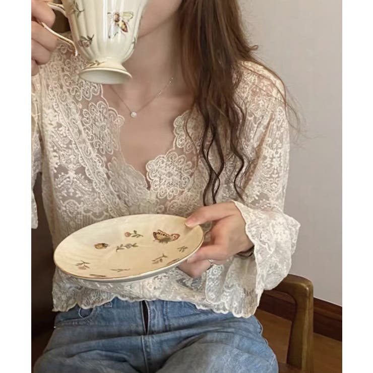 花柄レースブラウス 韓国風シアートップス | SUNSHINE CLOSET | 詳細画像5 