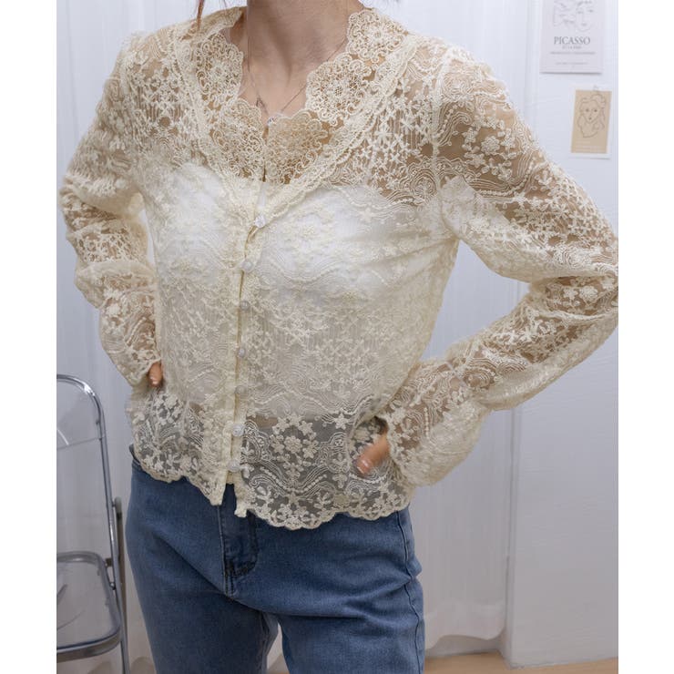 花柄レースブラウス 韓国風シアートップス | SUNSHINE CLOSET | 詳細画像9 