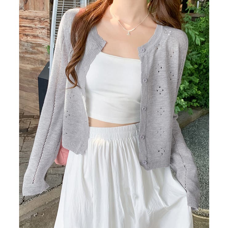 透かし編みニットカーディガンクロップド丈 | SUNSHINE CLOSET | 詳細画像1 