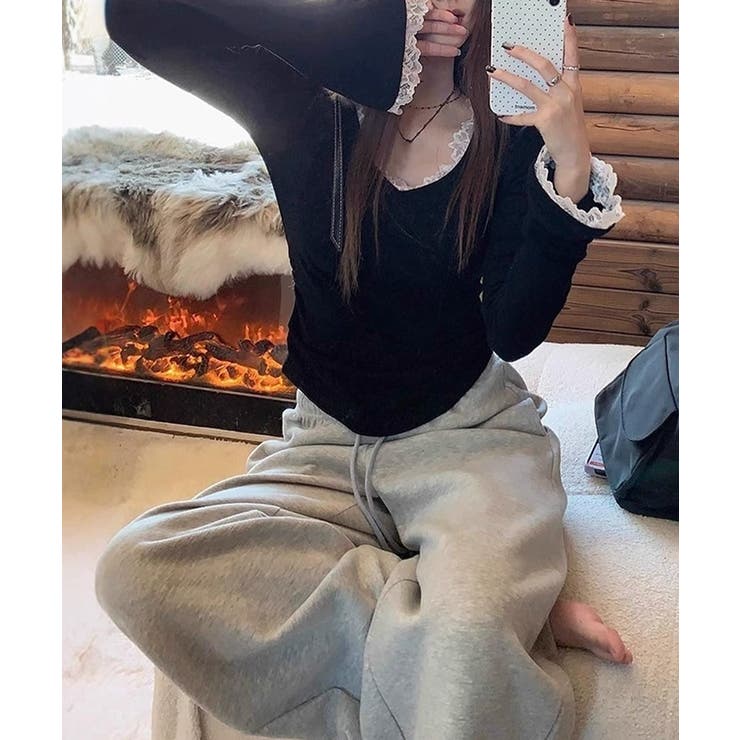 レース付TシャツVネック長袖リブトップス | SUNSHINE CLOSET | 詳細画像10 