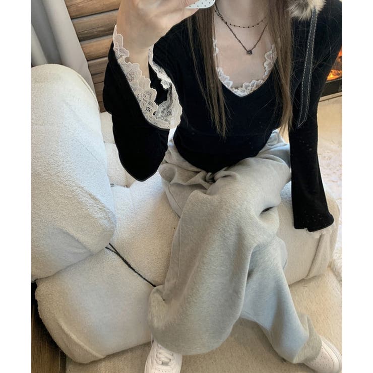 レース付TシャツVネック長袖リブトップス | SUNSHINE CLOSET | 詳細画像11 