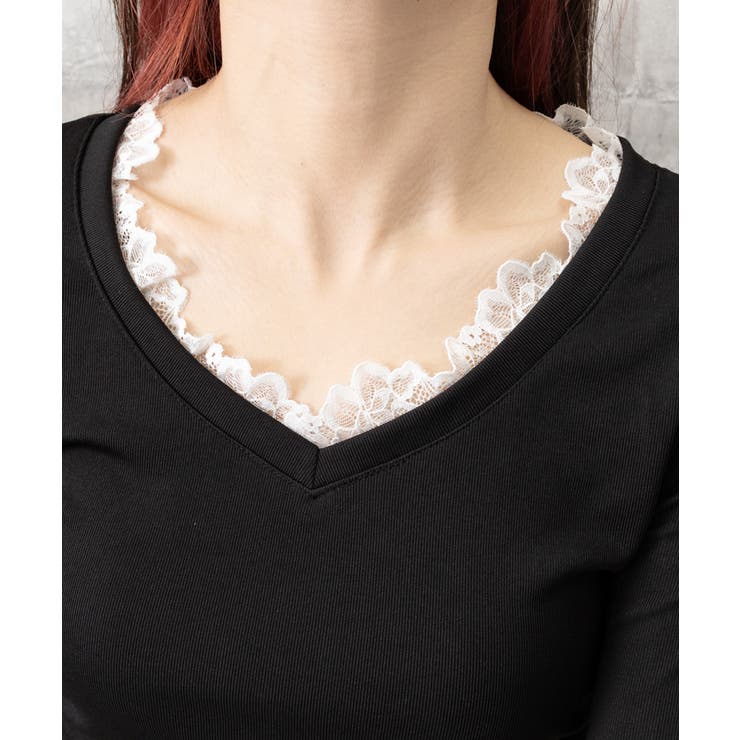 レース付TシャツVネック長袖リブトップス | SUNSHINE CLOSET | 詳細画像13 