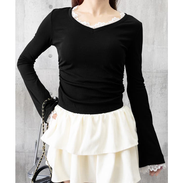 レース付TシャツVネック長袖リブトップス | SUNSHINE CLOSET | 詳細画像14 