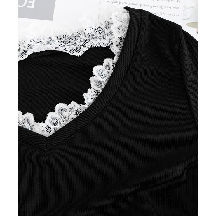 レース付TシャツVネック長袖リブトップス | SUNSHINE CLOSET | 詳細画像21 
