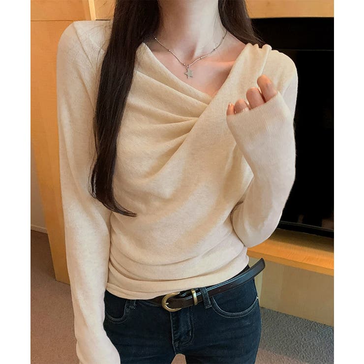 長袖ドレープニットトップス Vネック秋冬 | SUNSHINE CLOSET | 詳細画像1 