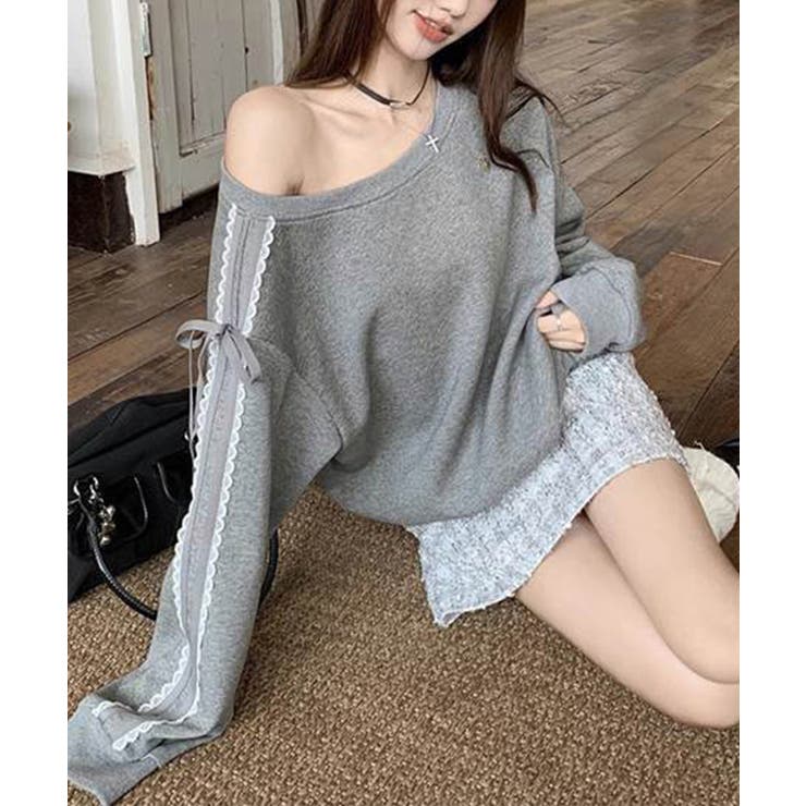 オフショルダースウェット長袖レースリボン | SUNSHINE CLOSET | 詳細画像2 