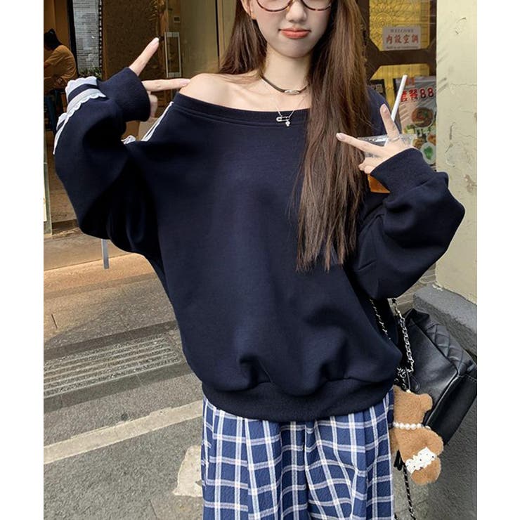 オフショルダースウェット長袖レースリボン | SUNSHINE CLOSET | 詳細画像7 