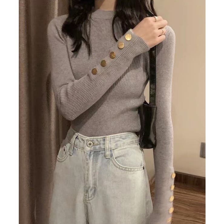 袖ボタン リブニットトップス レディース | SUNSHINE CLOSET | 詳細画像2 