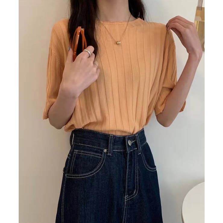 薄手リブニットTシャツレディース ベーシックニット着やせトップス 通勤通学 | SUNSHINE CLOSET | 詳細画像10 
