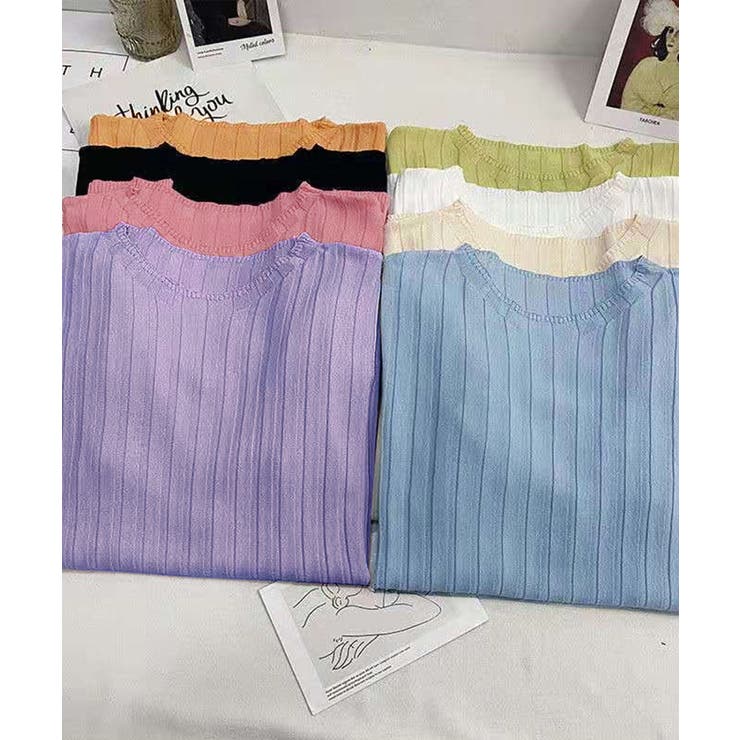 薄手リブニットTシャツレディース ベーシックニット着やせトップス 通勤通学 | SUNSHINE CLOSET | 詳細画像15 