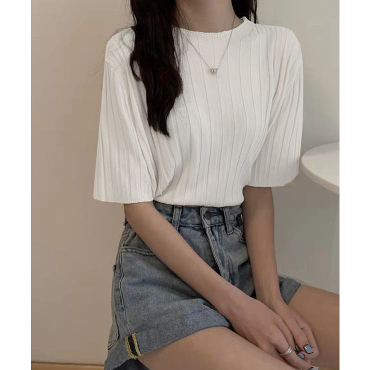 薄手リブニットTシャツレディース ベーシックニット着やせトップス 通勤通学 | SUNSHINE CLOSET | 詳細画像5 