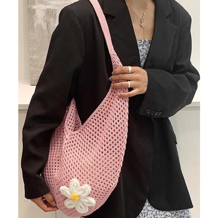トートバッグ花モチーフ付き編みバッグ軽量 | SUNSHINE CLOSET | 詳細画像13 