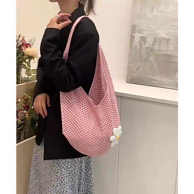 トートバッグ花モチーフ付き編みバッグ軽量 | SUNSHINE CLOSET | 詳細画像14 