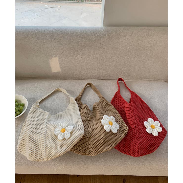 トートバッグ花モチーフ付き編みバッグ軽量 | SUNSHINE CLOSET | 詳細画像16 