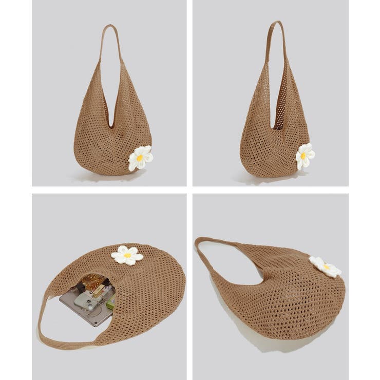 トートバッグ花モチーフ付き編みバッグ軽量 | SUNSHINE CLOSET | 詳細画像21 