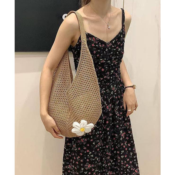 トートバッグ花モチーフ付き編みバッグ軽量 | SUNSHINE CLOSET | 詳細画像4 