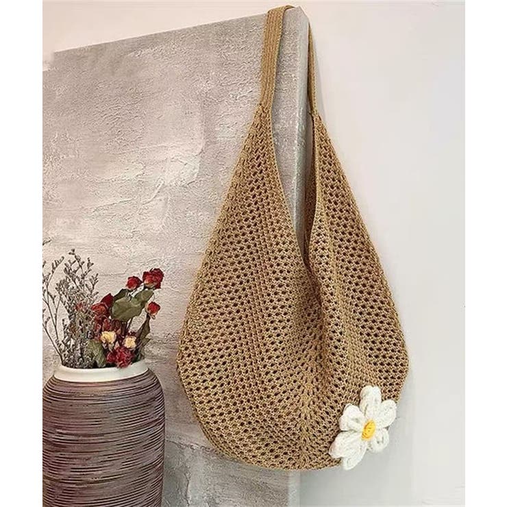 トートバッグ花モチーフ付き編みバッグ軽量 | SUNSHINE CLOSET | 詳細画像6 