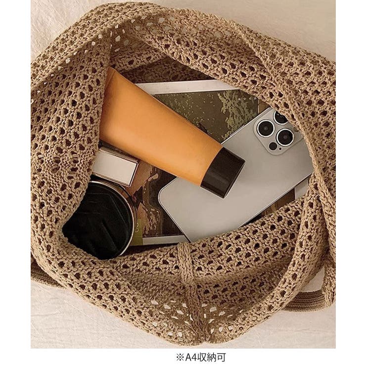 トートバッグ花モチーフ付き編みバッグ軽量 | SUNSHINE CLOSET | 詳細画像7 