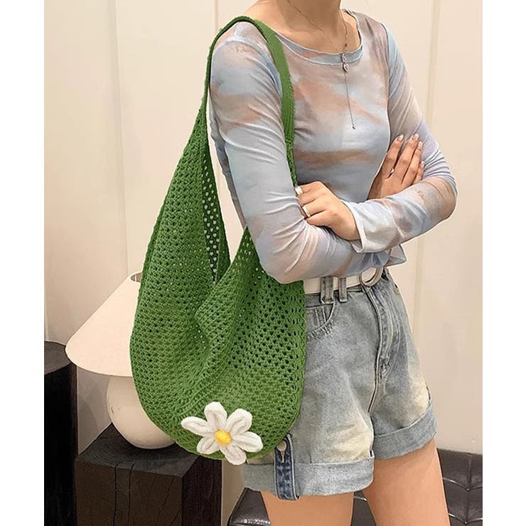 トートバッグ花モチーフ付き編みバッグ軽量 | SUNSHINE CLOSET | 詳細画像8 