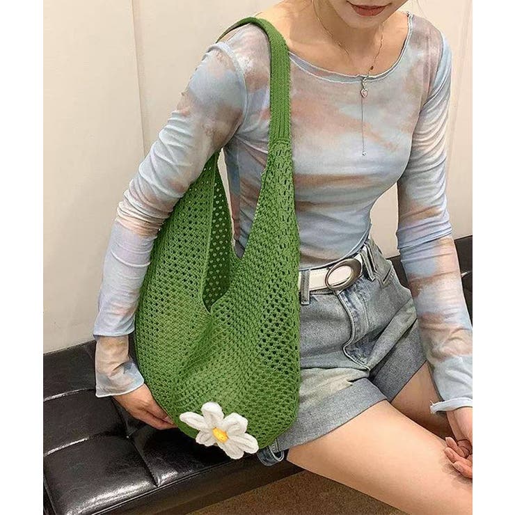 トートバッグ花モチーフ付き編みバッグ軽量 | SUNSHINE CLOSET | 詳細画像9 