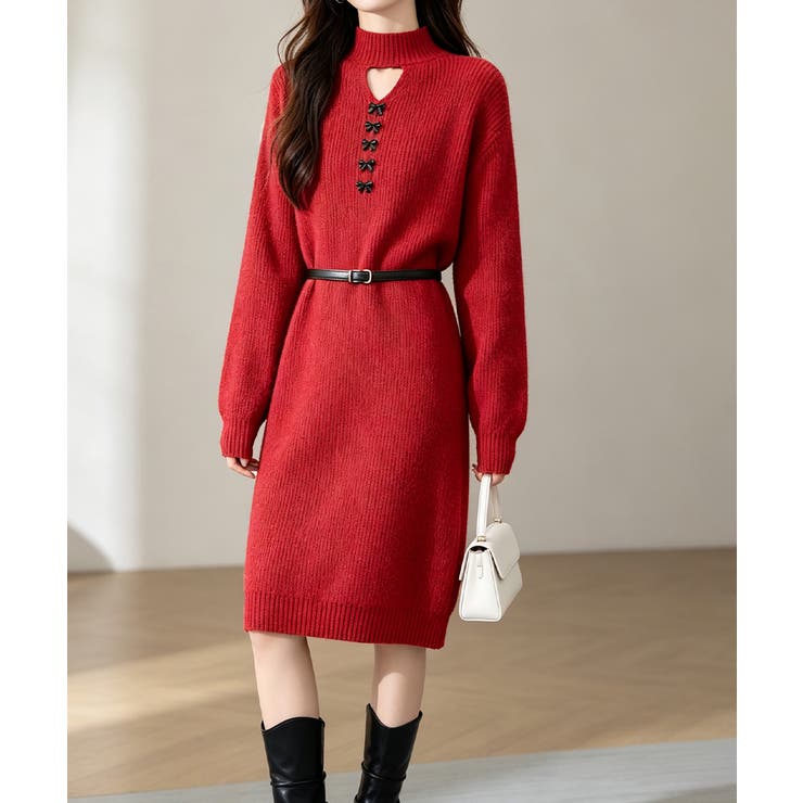 ラメ入りリブニットワンピースレディース 体型カバーセーターワンピ きれいめ通勤ワ… | SUNSHINE CLOSET | 詳細画像1 