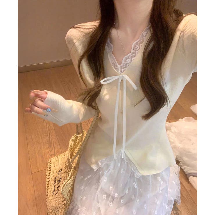 レディース 大人可愛いレースカットソー春秋 お洒落ニットソー | SUNSHINE CLOSET | 詳細画像1 