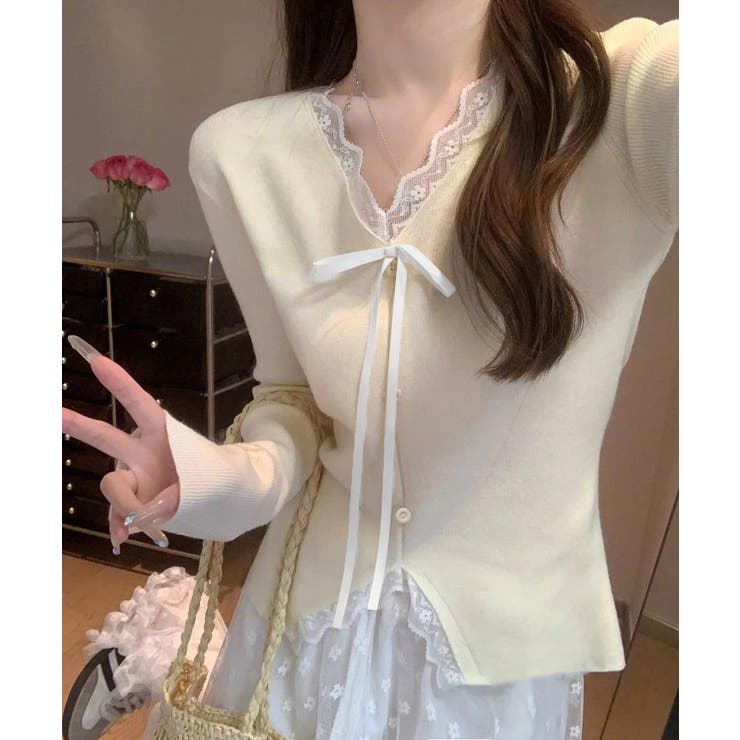 レディース 大人可愛いレースカットソー春秋 お洒落ニットソー | SUNSHINE CLOSET | 詳細画像4 