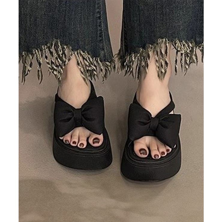 リボンサンダルレディース厚底サンダル夏靴[品番：AGCW0006339