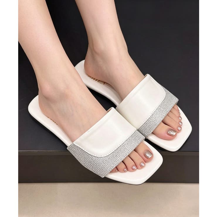 ラインストーンスリッパサンダル 大人上品 ワイドベルトミュールサンダルきれいめ | SUNSHINE CLOSET | 詳細画像2 